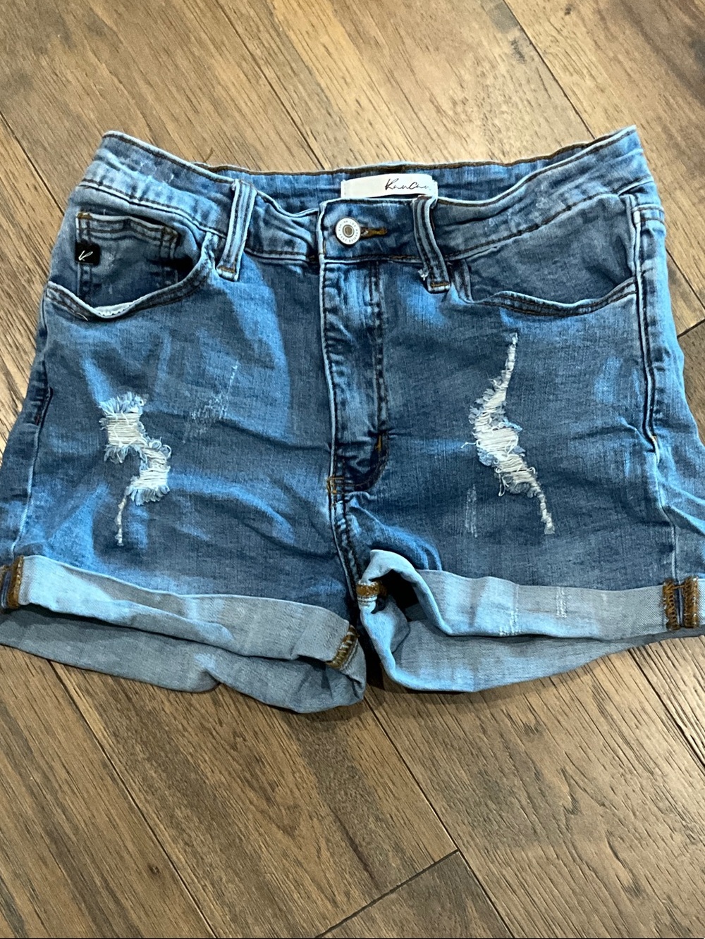 KanCan Light Blue Distressed Rolled-Hem Jean Shorts